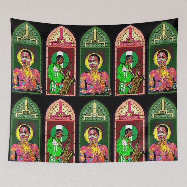 Item preview, Fela Kuti Stained Glass Art  – Pan-African Cathedral Portrait  Nigeria Afrobeat gift designed and sold by Youngkev-arts.