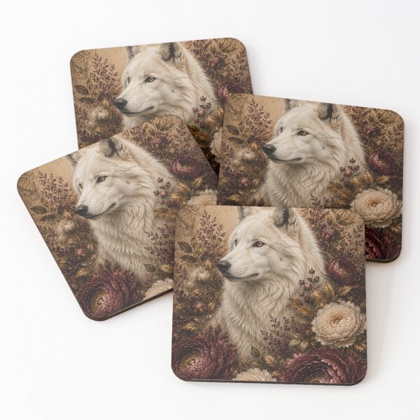 Item preview, White Wolf Among Vintage Flowers designed and sold by VelarisMoon.