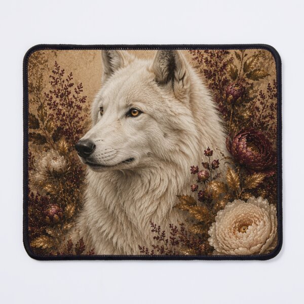 Item preview, White Wolf Among Vintage Flowers designed and sold by VelarisMoon.