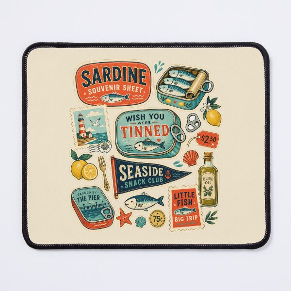 Item preview, Sardine Souvenir Sheet Retro Seaside Tinned Fish Tee designed and sold by POD DYNASTY.