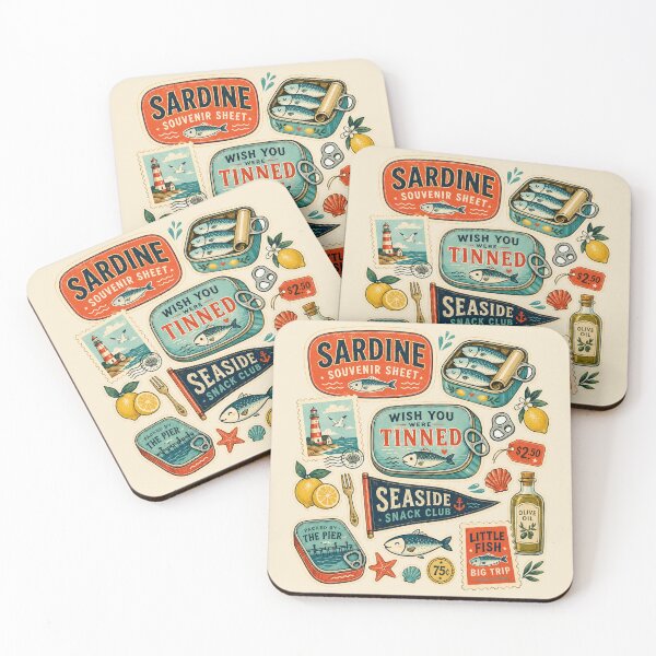 Item preview, Sardine Souvenir Sheet Retro Seaside Tinned Fish Tee designed and sold by POD DYNASTY.