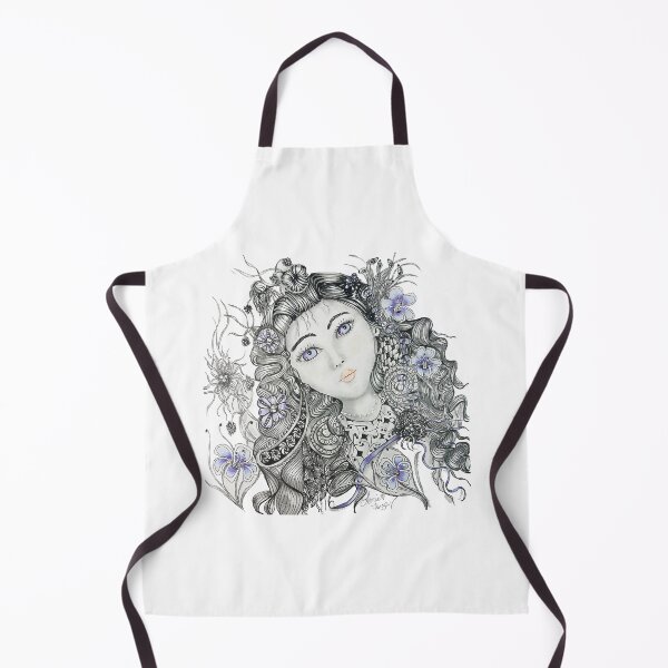 Item preview, Blue-Eyed Girl with Flowing Floral Zentangle Hair designed and sold by LorieFossaArt.