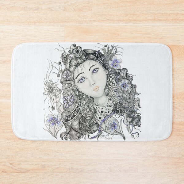 Item preview, Blue-Eyed Girl with Flowing Floral Zentangle Hair designed and sold by LorieFossaArt.