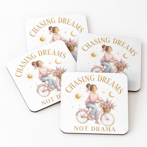 Item preview, Chasing Dreams, Not Drama | Gold Aesthetic Bicycle Girl Illustration designed and sold by Ioanna-Studio.