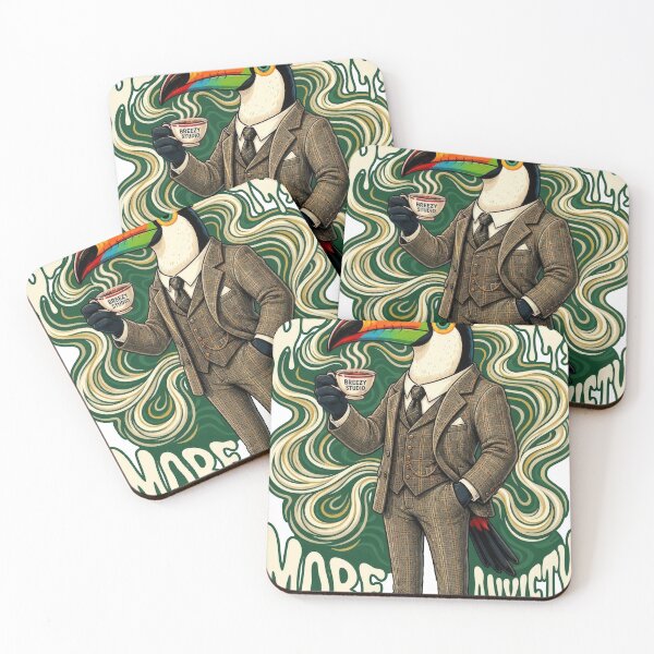 Item preview, Less Focus More Anxiety — Dapper Toucan in Tweed Suit Holding Coffee | Funny Retro Poster Art designed and sold by Breezy Studio.