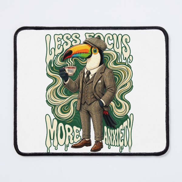 Item preview, Less Focus More Anxiety — Dapper Toucan in Tweed Suit Holding Coffee | Funny Retro Poster Art designed and sold by Breezy Studio.