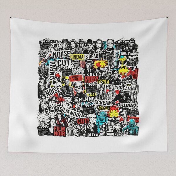 Item preview, Retro Classic Cinema Stickers Collage - Vintage Film Noir, Horror Monsters & Sci-Fi Pop Art Design designed and sold by afarkar.
