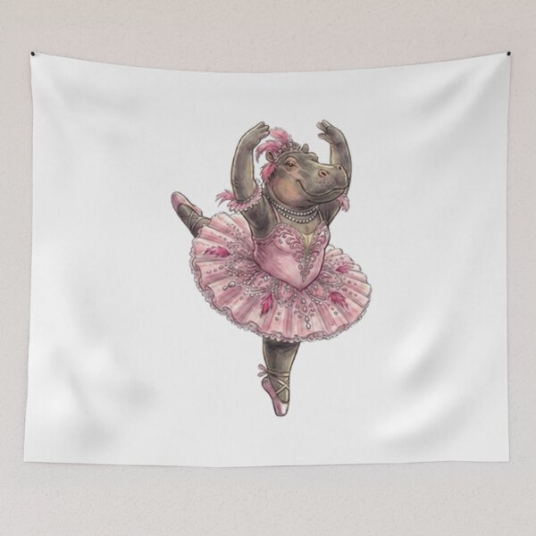 Item preview, Hippo Prima Ballerina Tiara Pink Tutu Watercolor Art designed and sold by DH-ArtLab.