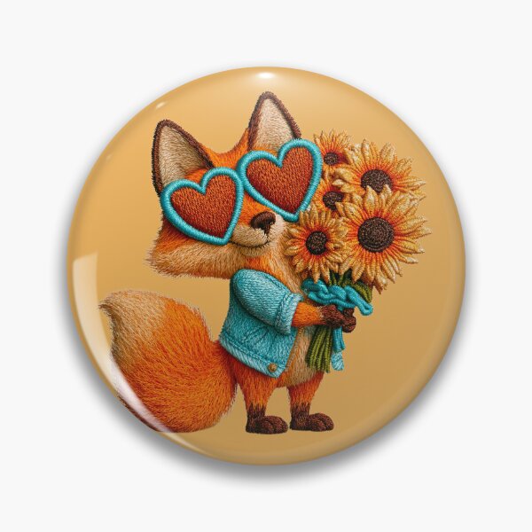 Item preview, Embroidered Fox with Sunflowers and Heart Glasses designed and sold by MegaNovaArt.