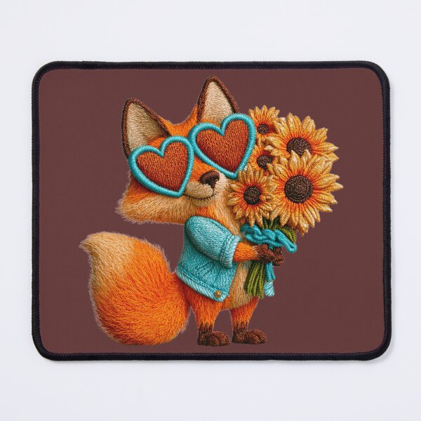 Item preview, Embroidered Fox with Sunflowers and Heart Glasses designed and sold by MegaNovaArt.