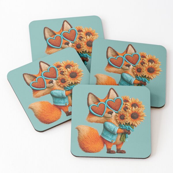Item preview, Embroidered Fox with Sunflowers and Heart Glasses designed and sold by MegaNovaArt.