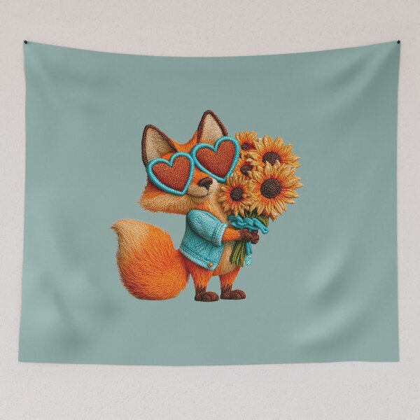 Item preview, Embroidered Fox with Sunflowers and Heart Glasses designed and sold by MegaNovaArt.
