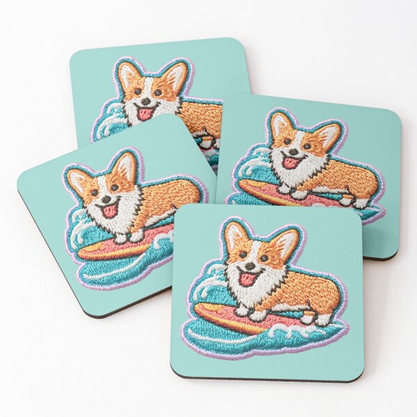 Item preview, Cute Embroidered Corgi Surfing Patch designed and sold by MegaNovaArt.
