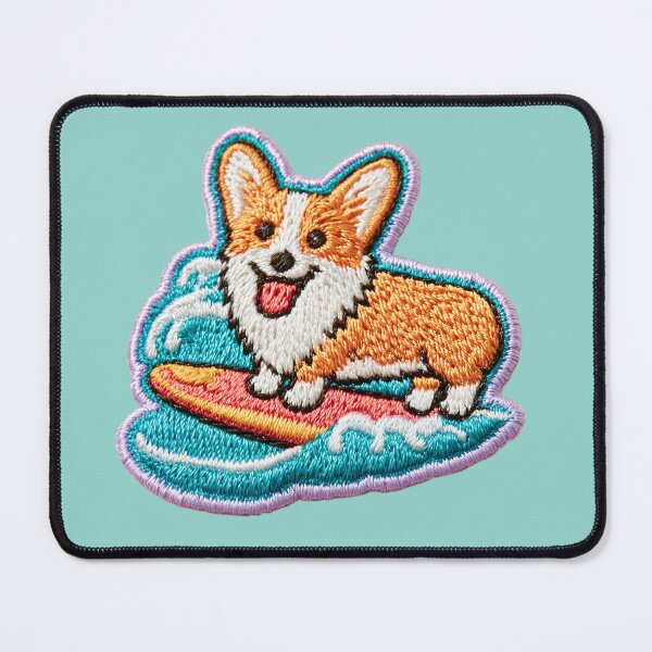 Item preview, Cute Embroidered Corgi Surfing Patch designed and sold by MegaNovaArt.