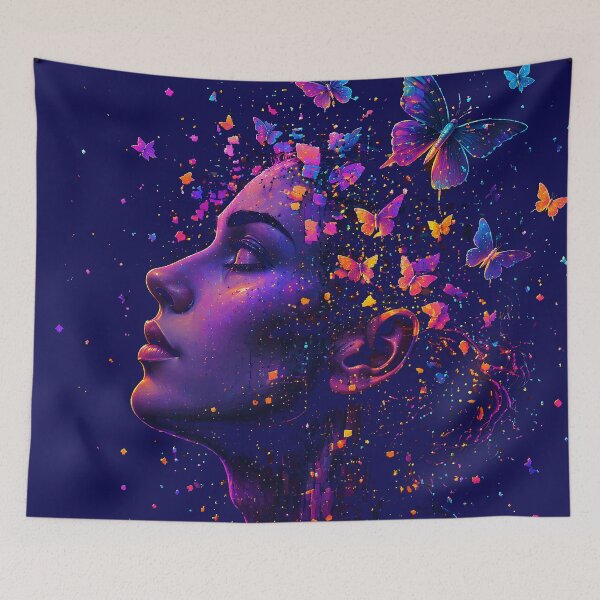 Item preview, Set Yourself Free | Neon Butterfly Mindscape | Cyberpunk Digital Freedom Art designed and sold by FunkyVista.
