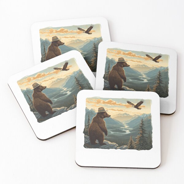 Item preview, Bear With Hat Mountain Landscape Eagle Wilderness Nature Outdoor Explorer designed and sold by RetroMini2026.
