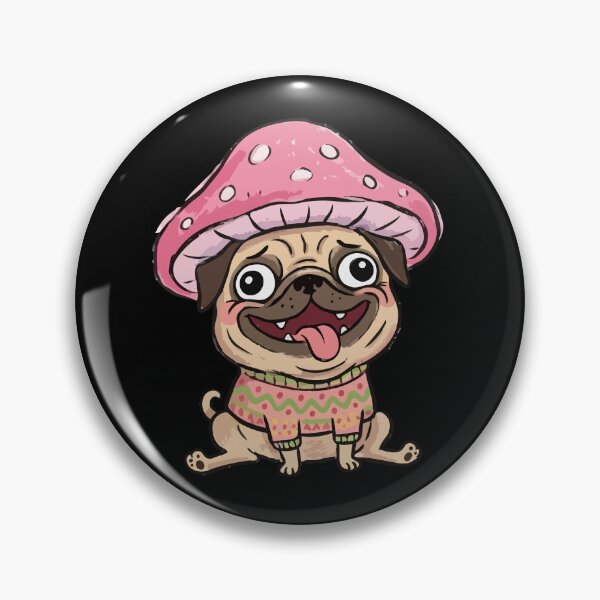 Item preview, Pink Mushroom Hat Pug in Patterned Sweater designed and sold by Emegan Print Art.