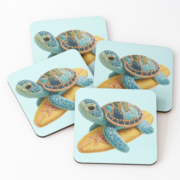 Item preview, Embroidered Sea Turtle on Surfboard Patch designed and sold by MegaNovaArt.