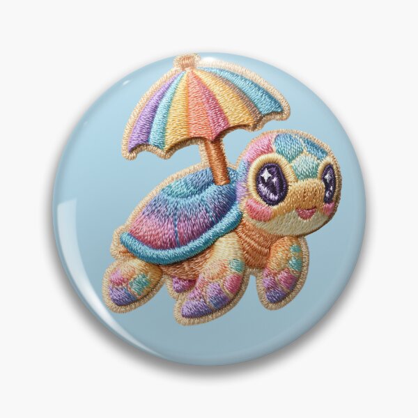 Item preview, Colorful Embroidered Turtle with Beach Umbrella Patch designed and sold by MegaNovaArt.