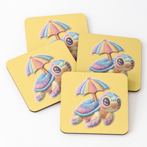 Item preview, Colorful Embroidered Turtle with Beach Umbrella Patch designed and sold by MegaNovaArt.