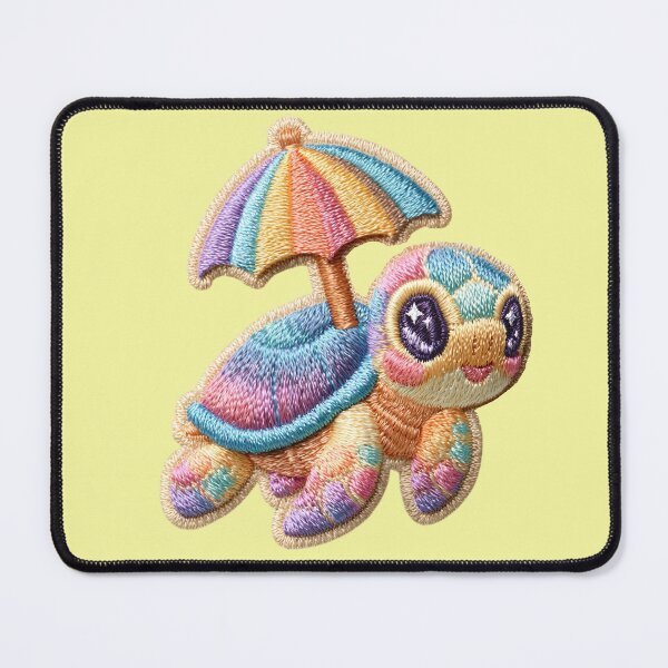 Item preview, Colorful Embroidered Turtle with Beach Umbrella Patch designed and sold by MegaNovaArt.