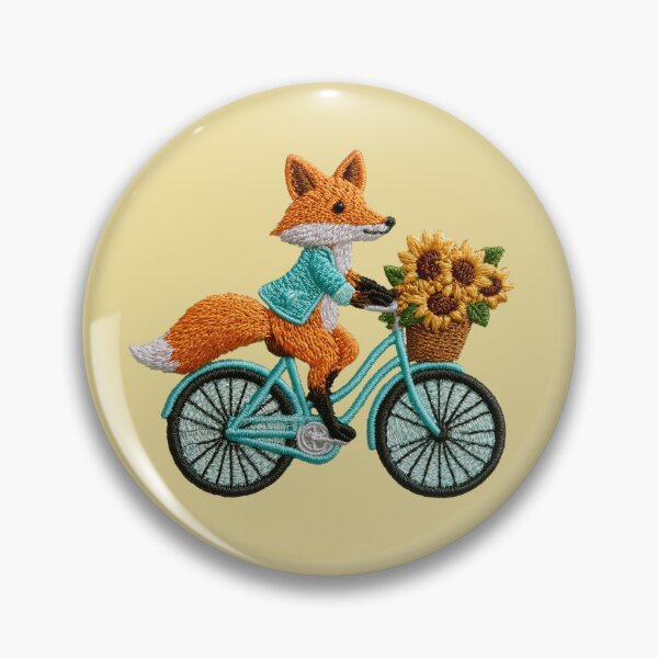 Item preview, Embroidered Fox Riding Bicycle with Sunflowers Patch designed and sold by MegaNovaArt.