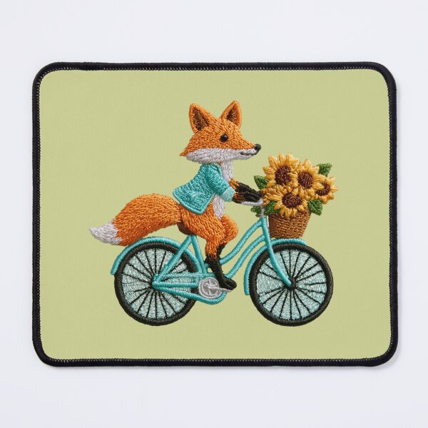 Item preview, Embroidered Fox Riding Bicycle with Sunflowers Patch designed and sold by MegaNovaArt.