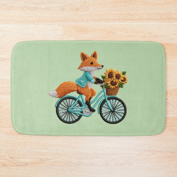 Item preview, Embroidered Fox Riding Bicycle with Sunflowers Patch designed and sold by MegaNovaArt.