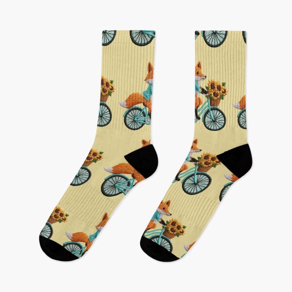 Item preview, Embroidered Fox Riding Bicycle with Sunflowers Patch designed and sold by MegaNovaArt.