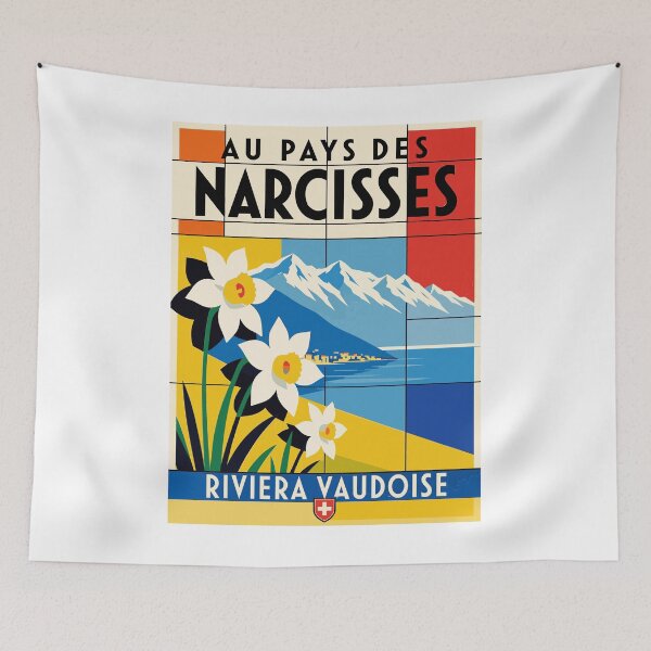 Item preview, Vintage Swiss Narcissus Travel Poster Vaud Riviera designed and sold by AntiqueImages.