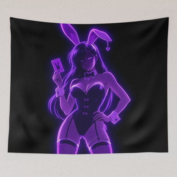Item preview, Neon Bunny Femme Fatale – Cyber Anime Glow Aesthetic Illustration designed and sold by  Hollow Moon Studios..