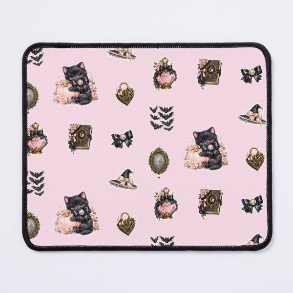 Item preview, Cute Black Cat Halloween Sticker Set with Pink Pumpkin, Witch Hat, Magic Book and Gothic Coquette Decorations designed and sold by looplandger.