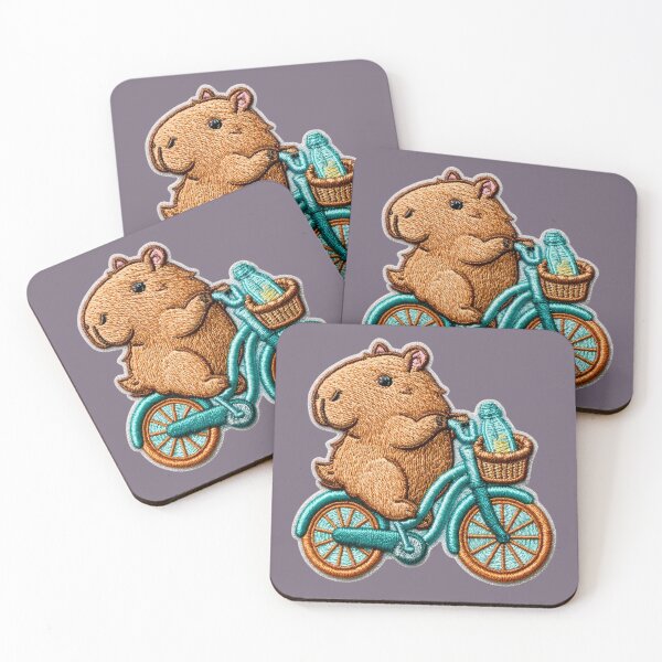 Item preview, Cute Embroidered Capybara Riding Bicycle Patch designed and sold by MegaNovaArt.