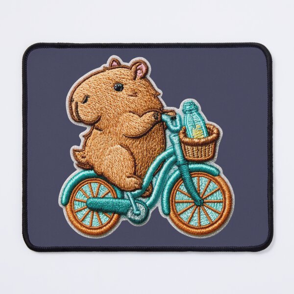 Item preview, Cute Embroidered Capybara Riding Bicycle Patch designed and sold by MegaNovaArt.