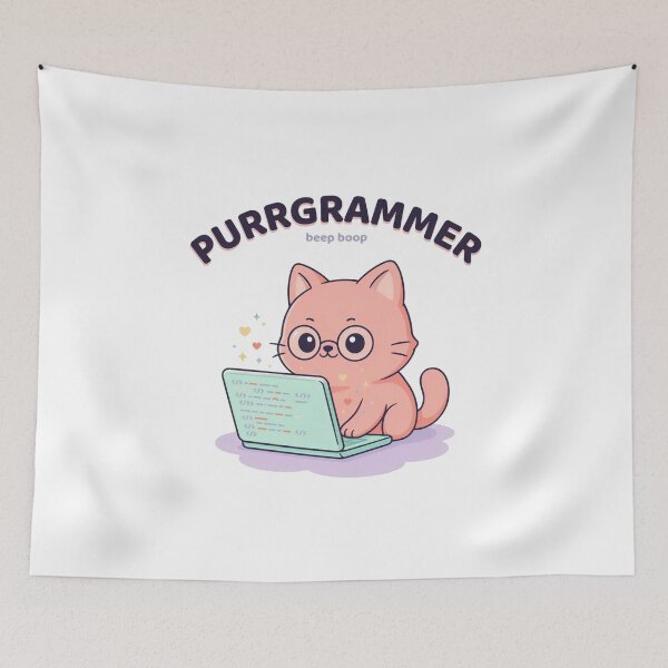 Item preview, Purrgrammer Beep Boop Kawaii Cat Programmer designed and sold by Bianca Oltean.
