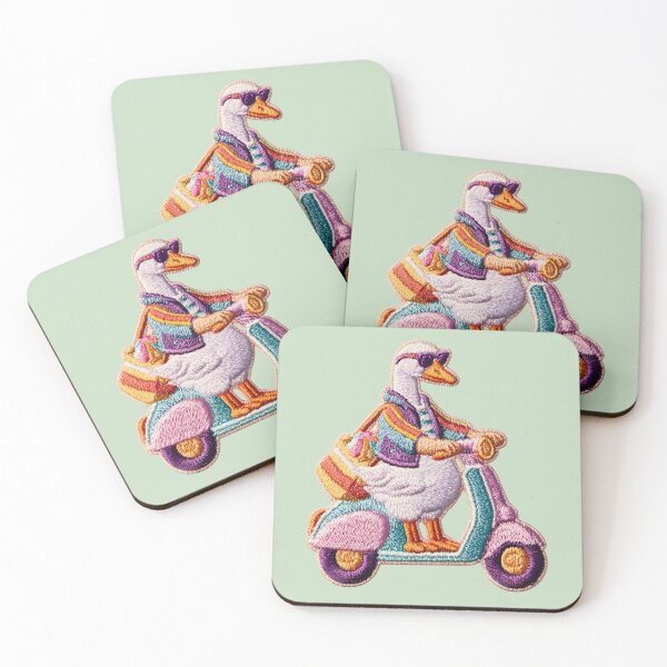 Item preview, Embroidered Goose Riding Retro Scooter Patch designed and sold by MegaNovaArt.