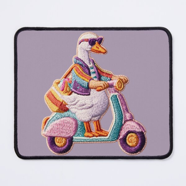 Item preview, Embroidered Goose Riding Retro Scooter Patch designed and sold by MegaNovaArt.