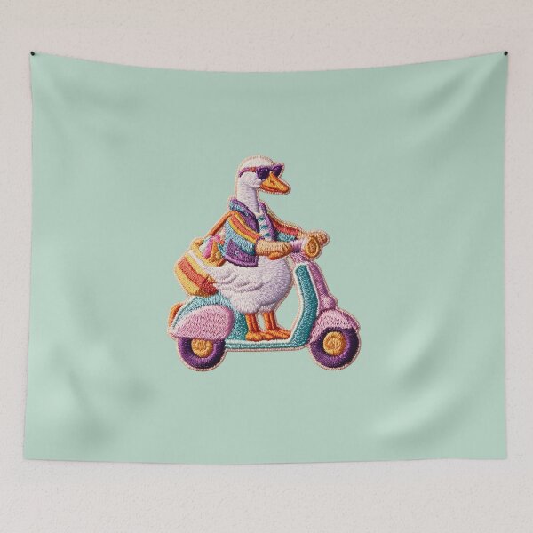 Item preview, Embroidered Goose Riding Retro Scooter Patch designed and sold by MegaNovaArt.