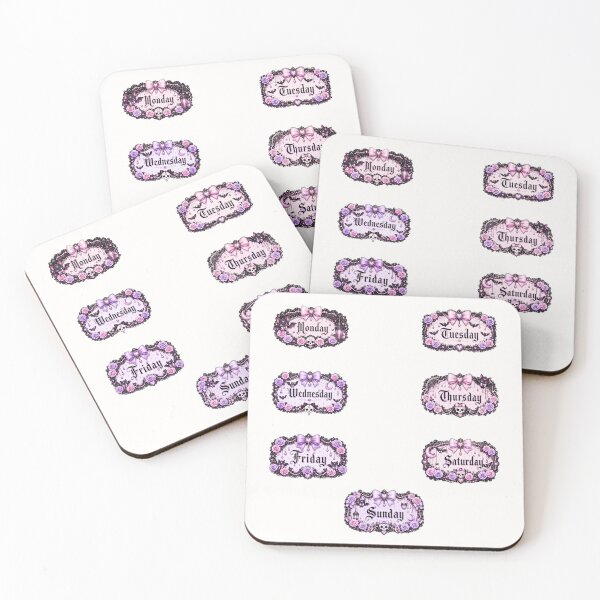 Item preview, Pastel Goth Days of the Week Sticker Set with Black Cats, Bats, Skulls, Purple Roses and Coquette Gothic Planner Labels designed and sold by looplandger.
