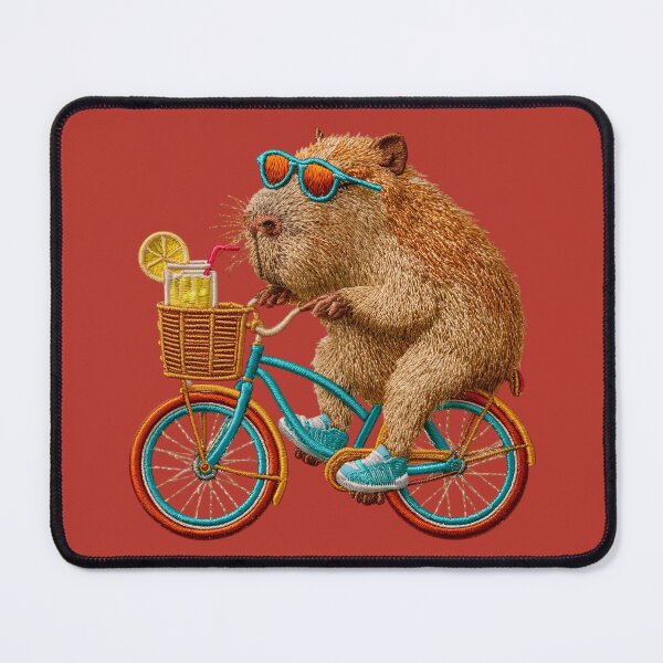 Item preview, Capybara Riding Bicycle Embroidered Patch designed and sold by MegaNovaArt.