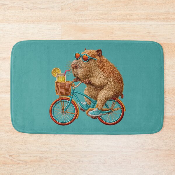 Item preview, Capybara Riding Bicycle Embroidered Patch designed and sold by MegaNovaArt.