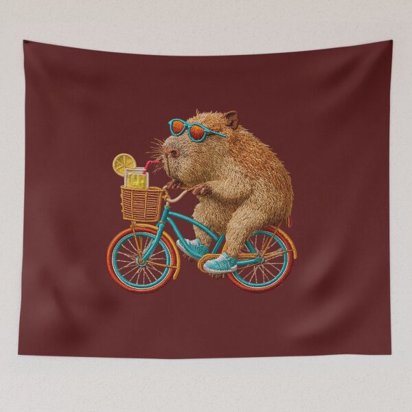 Item preview, Capybara Riding Bicycle Embroidered Patch designed and sold by MegaNovaArt.