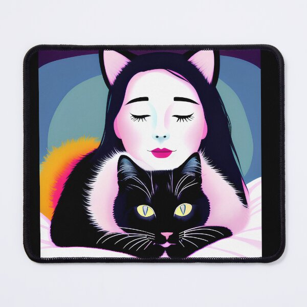 Item preview, Neon Serenity – Cute Cat Girl and Black Cat Pop Art designed and sold by UmSkelig834.