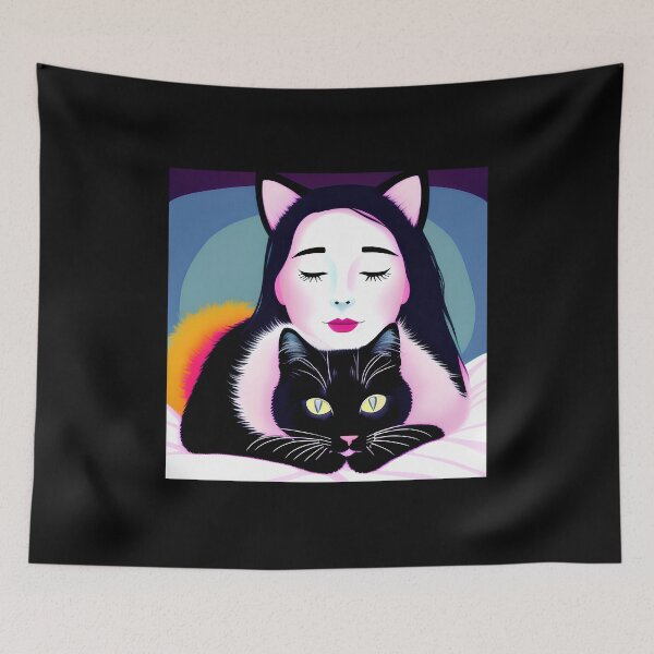 Item preview, Neon Serenity – Cute Cat Girl and Black Cat Pop Art designed and sold by UmSkelig834.