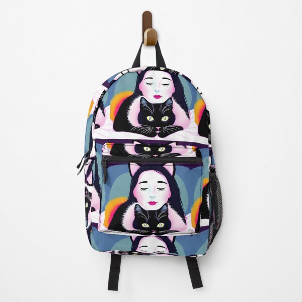 Item preview, Neon Serenity – Cute Cat Girl and Black Cat Pop Art designed and sold by UmSkelig834.