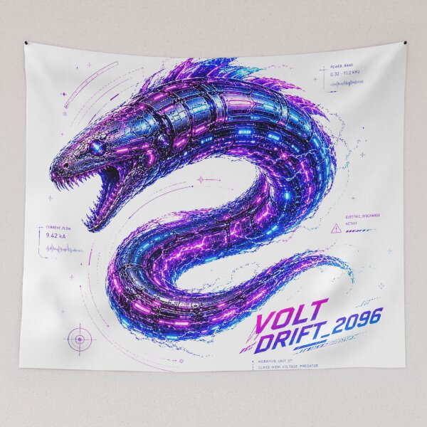 Item preview, Volt Drift 2096 Cyber Electric Eel – Neon Biomechanical Predator Design designed and sold by FusiTink.