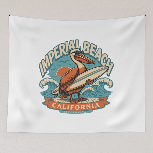 Item preview, Imperial Beach California Pelican Surfer Vintage Coastal Surf Design designed and sold by ArcticFoxStudio.