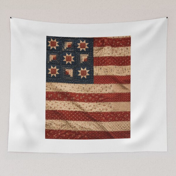Item preview, Rustic American Flag Quilt Vintage Country Patchwork designed and sold by chattsuede.