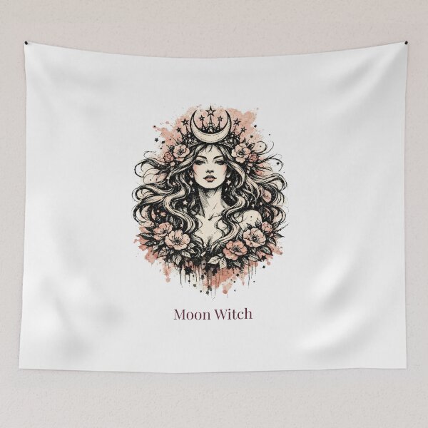 Item preview,  Moon Witch Dark Floral Crescent Moon Crown Boho Gothic Art designed and sold by Print Loft.