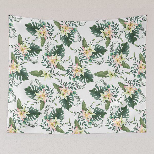 Item preview, Pastel Tropical Botanical – Watercolor Lilies & Monstera Leaves designed and sold by raghda-s-m.